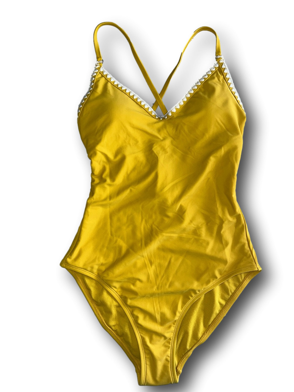 Shade & Shore Mustard Yellow One-Piece Swimsuit with Crochet Trim